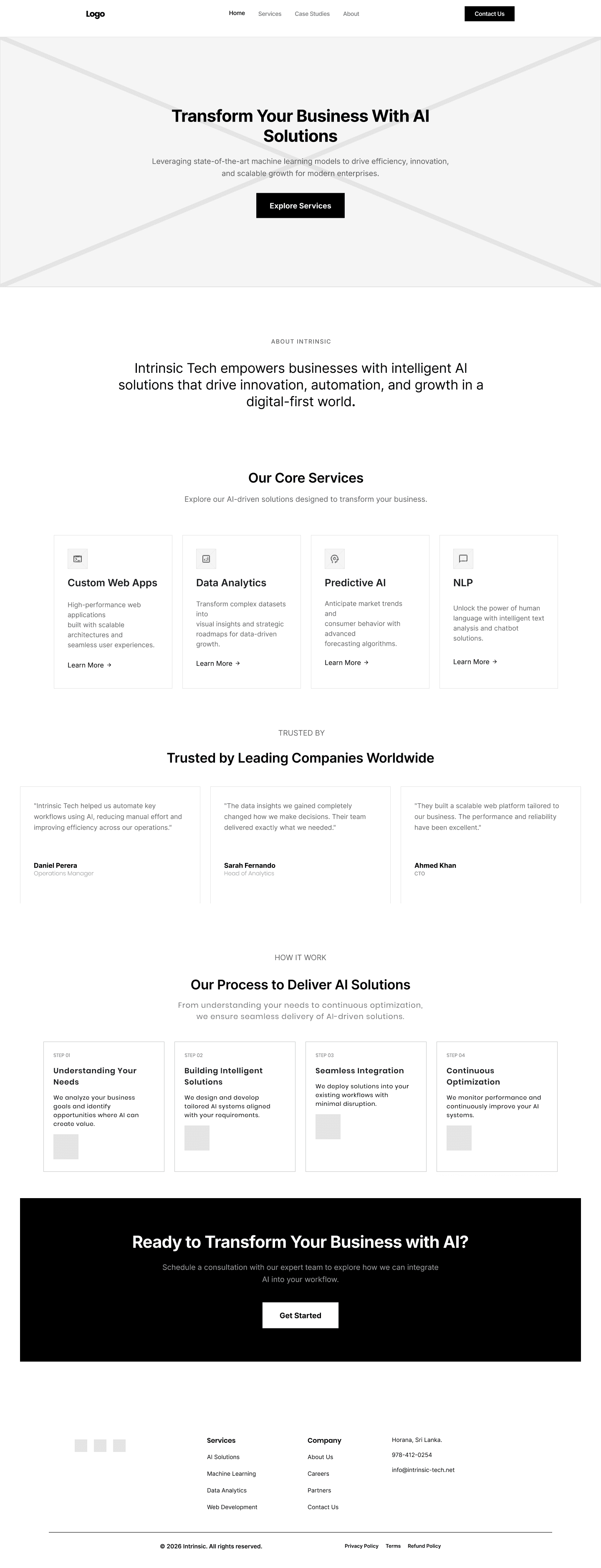 Intrinsic Tech home page wireframe